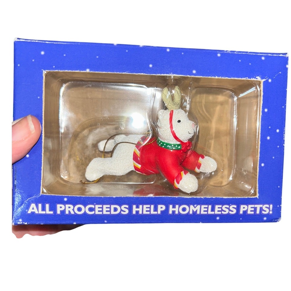 Petsmart Charities Luv-A-Pet 2003 Holiday Ornament White Dog Reindeer Vintage